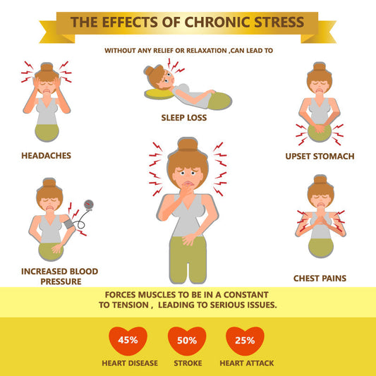Infographic illustrating chronic stress effects on the body and mind.